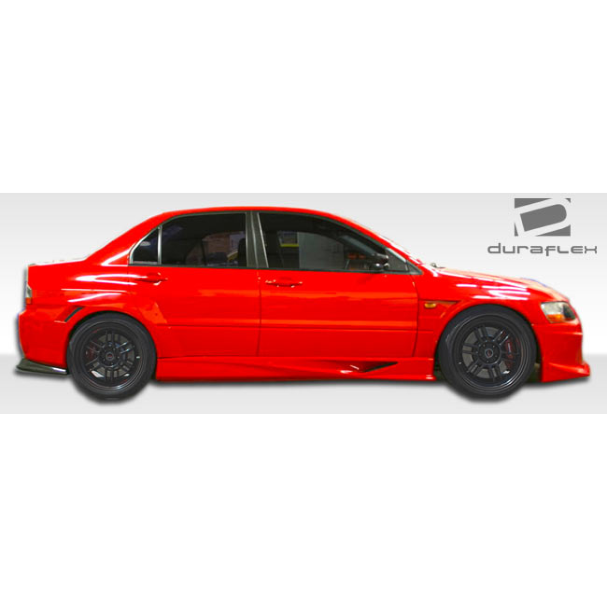 Modify your Mitsubishi Evolution 2003 with our Exterior/Complete Body Kits - Side view of a modified red Mitsubishi Evolution