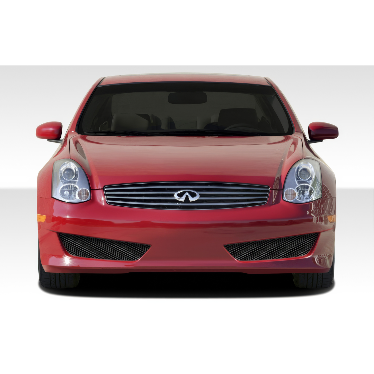 Modify your Infiniti G35 2003 with our Exterior/Front Bumpers or Lips - Front angle view of a red Infiniti G35