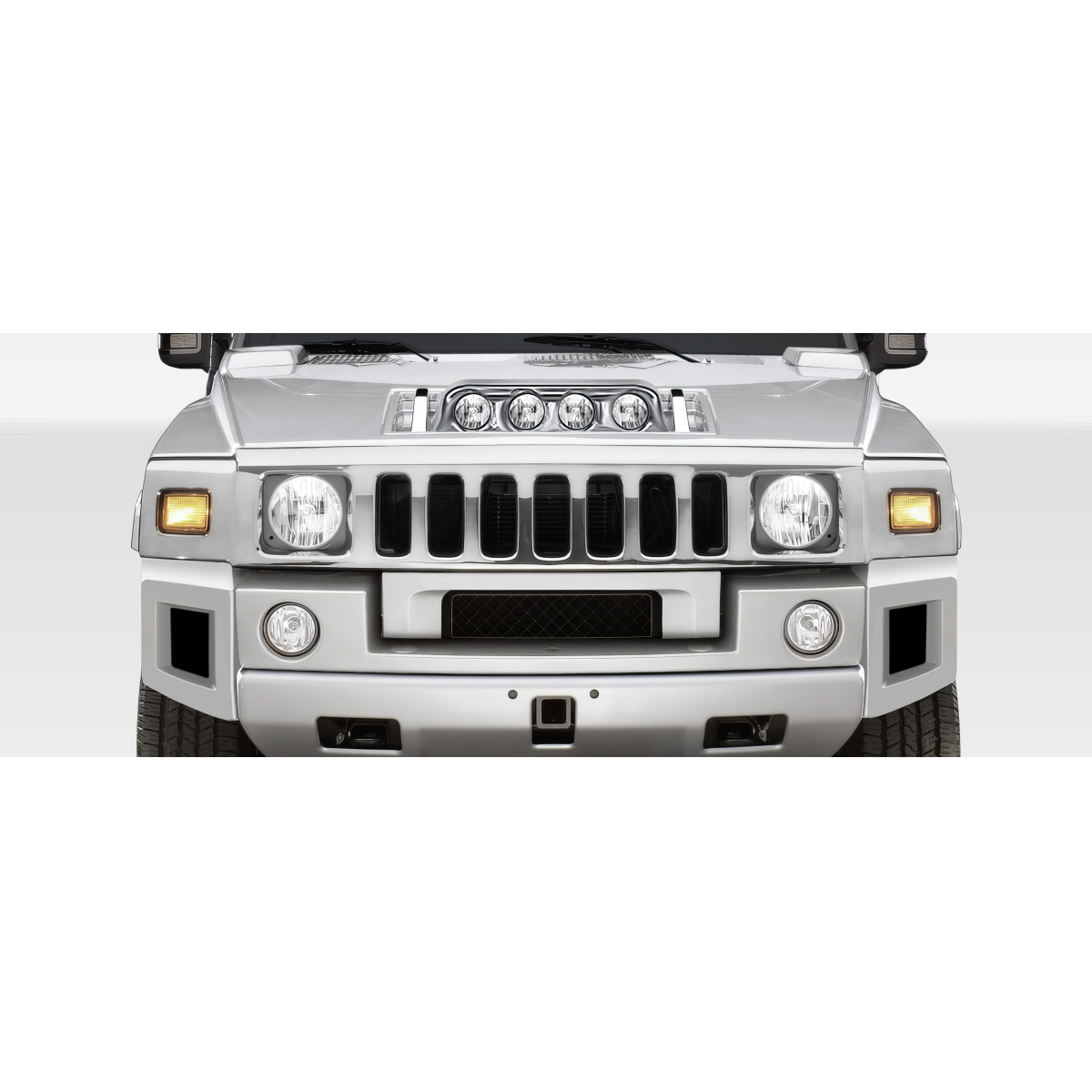 Modify your Hummer H2 2003 with our Exterior/Hoods - Front view of the vehicle directly head on