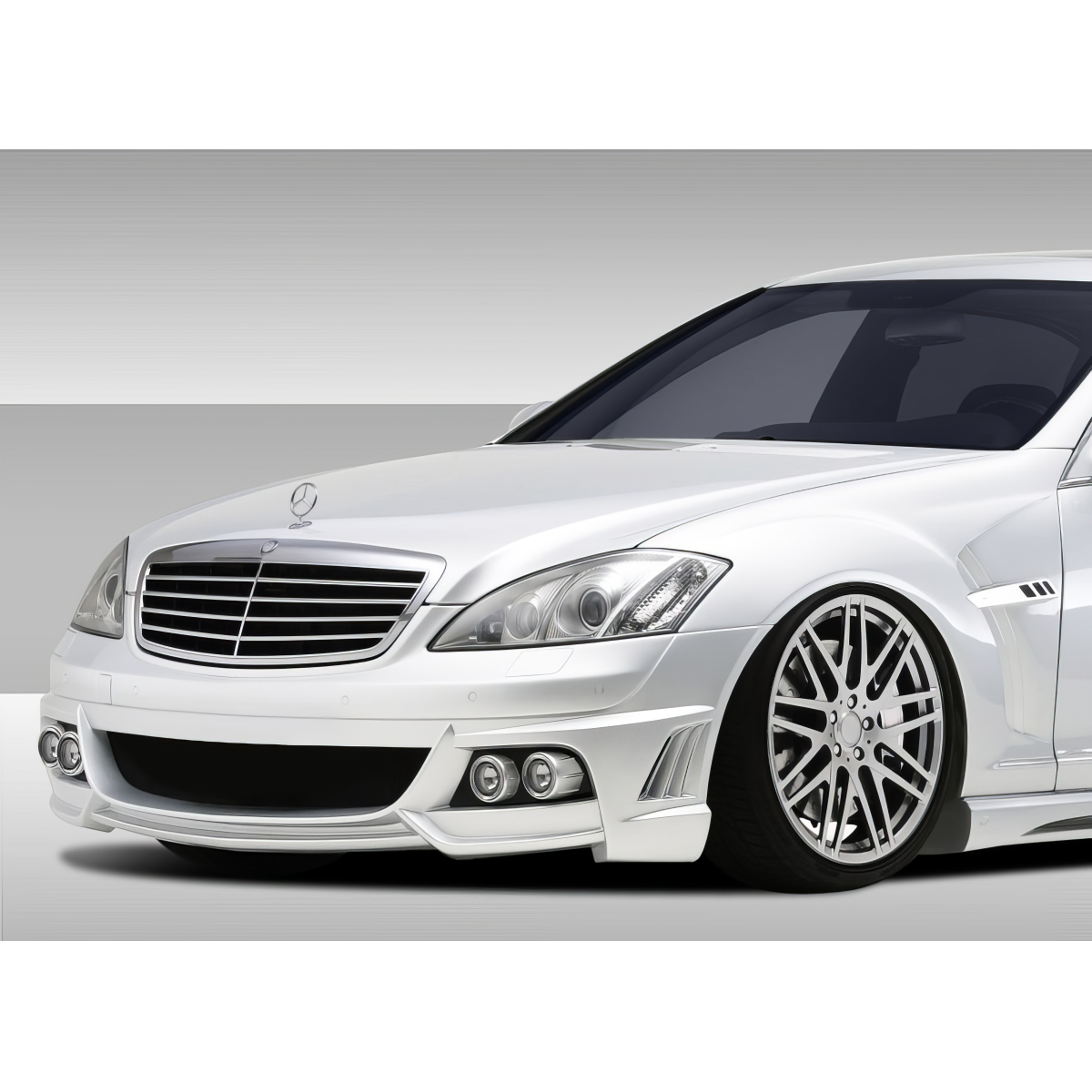 Modify your Mercedes-Benz S-Class 2007 with our Exterior/Front Bumpers or Lips - Front angle view of vehicle showing bumper design