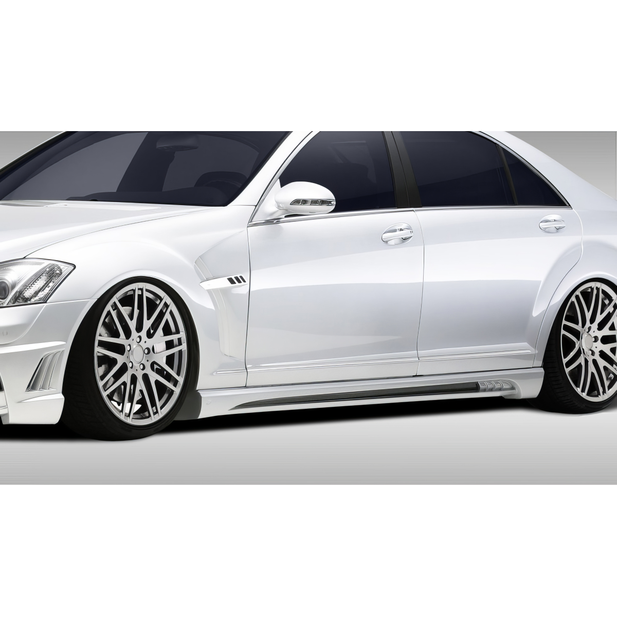 Modify your Mercedes-Benz S-Class 2007 with our Exterior/Side Skirts - Side view angled towards the front of the vehicle