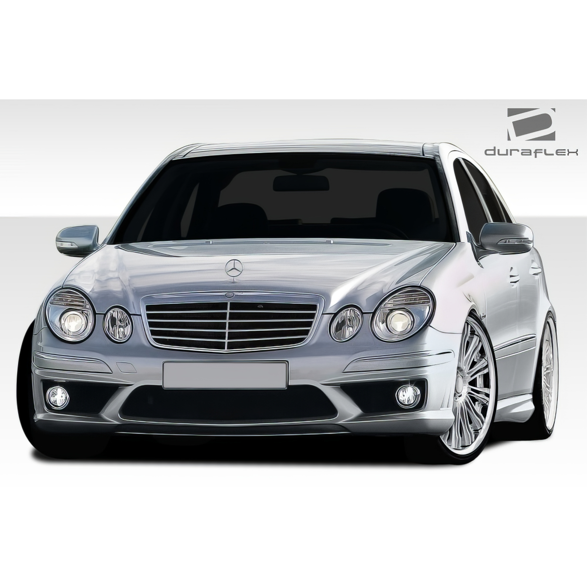 Modify your Mercedes-Benz E55 AMG 2007 with our Exterior/Front Bumpers or Lips - Front view of the vehicle at a straight angle