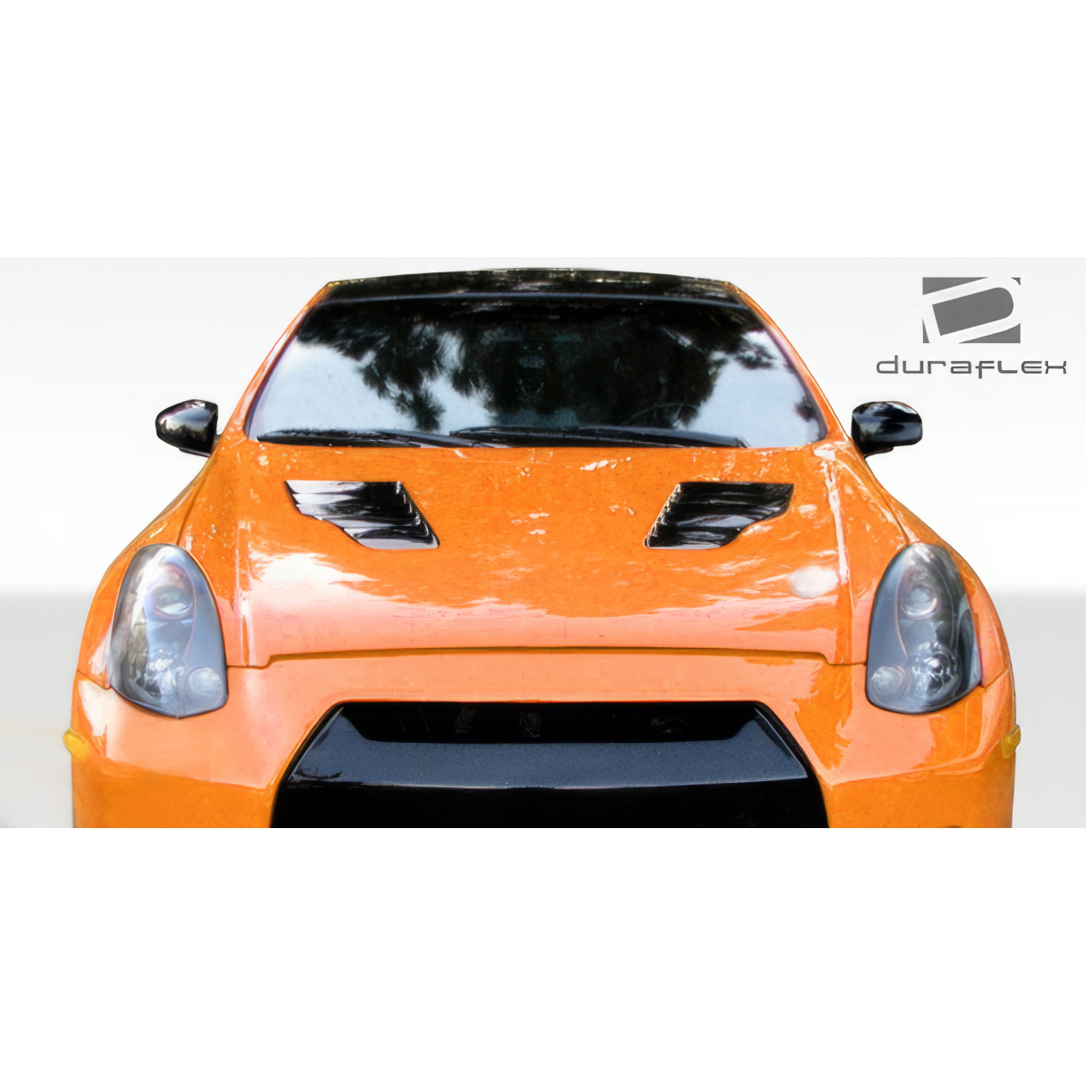 Modify your Infiniti G35 2003 with our Exterior/Hoods - Front view of an orange Infiniti G35 Coupe