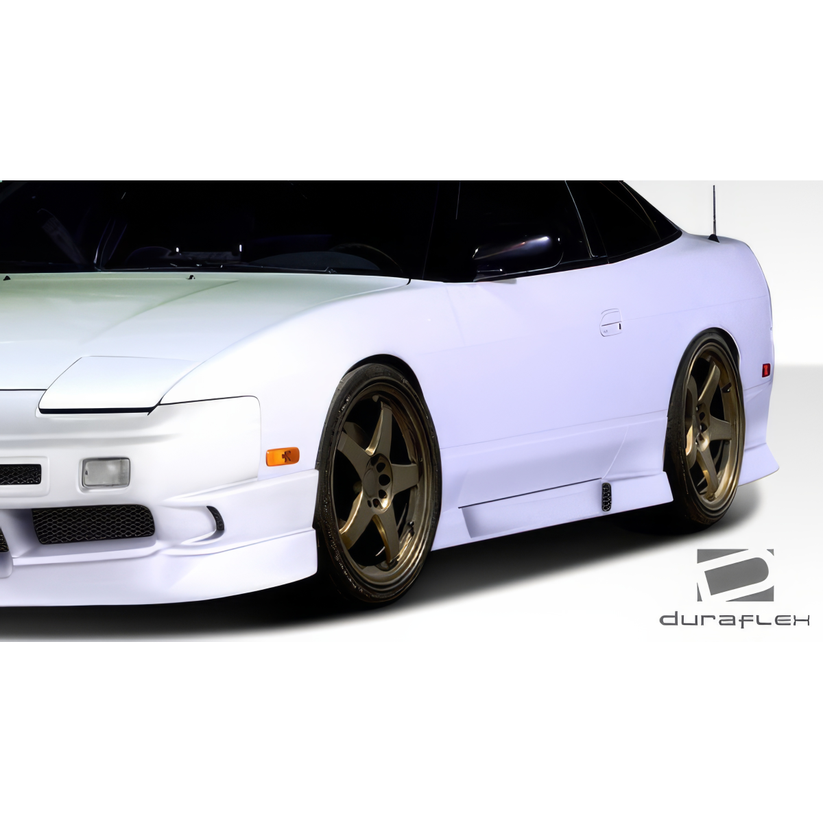 Modify your Nissan 240SX 1989 with our Exterior/Complete Body Kits - Front angle view of the Nissan 240SX side skirts