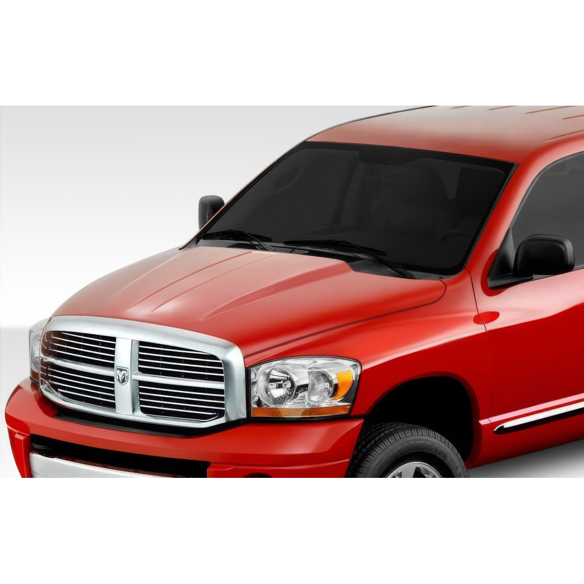 Modify your Dodge Ram 2002 with our Exterior/Hoods - Front angle view of the hood
