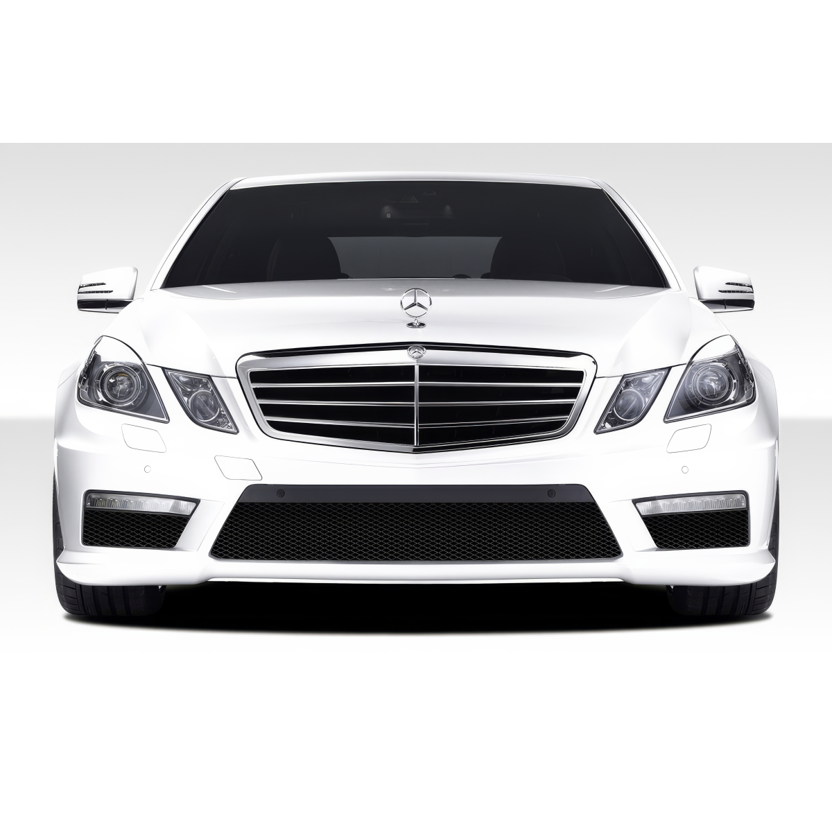 Modify your Mercedes-Benz E-Class 2010 with our Exterior/Front Bumpers or Lips - Front view of the vehicle at eye level