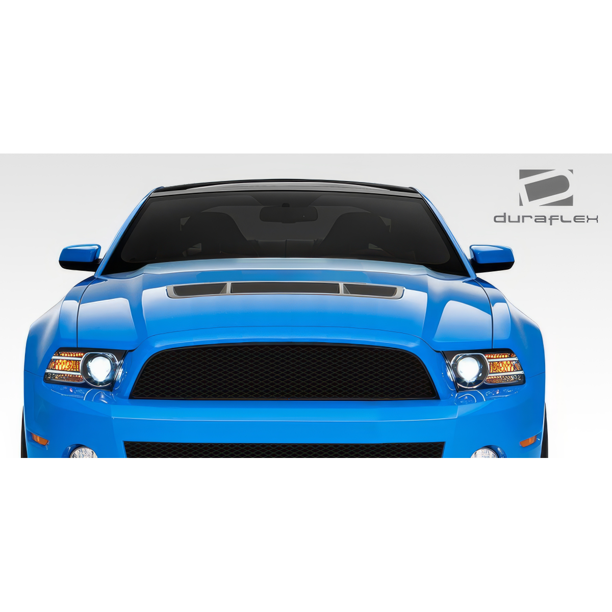 Modify your Ford Mustang 2010 with our Exterior/Hoods - Frontal view of the vehicle at eye level