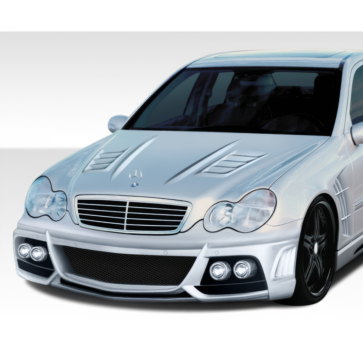 Modify your Mercedes-Benz C230 2001 with our Exterior/Hoods - Front angle showing hood design of car