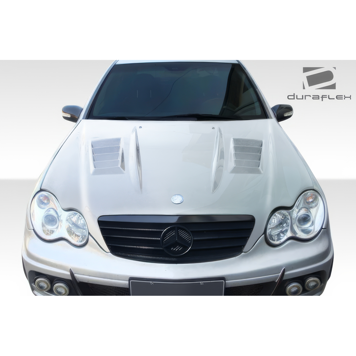 Modify your Mercedes-Benz C230 2001 with our Exterior/Hoods - Front view of a car hood at eye level