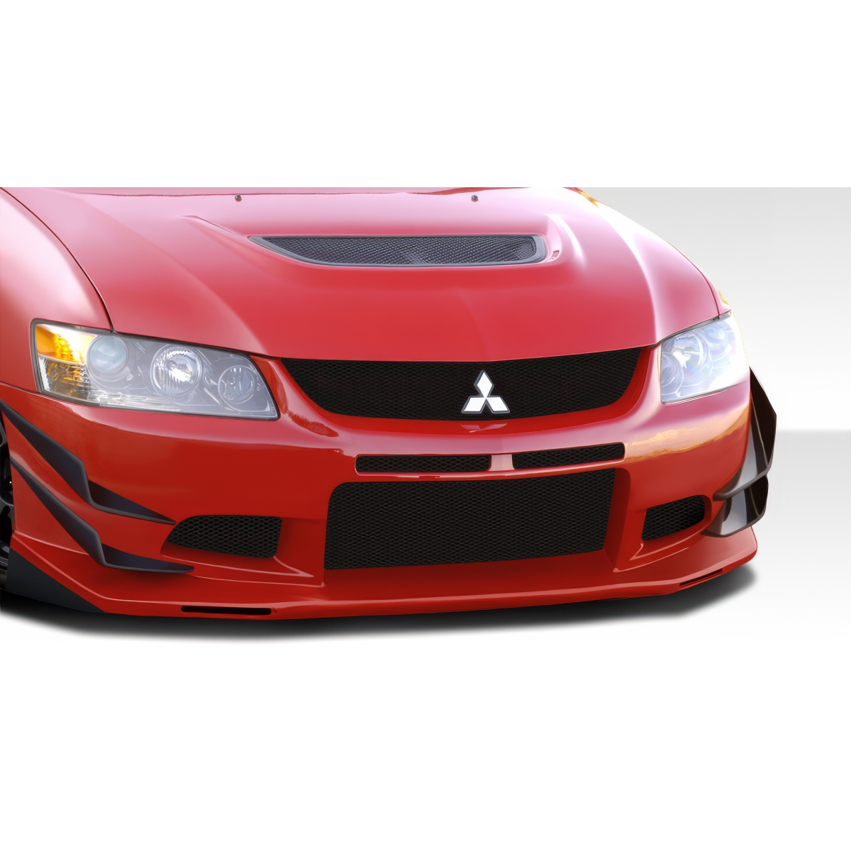 Modify your Mitsubishi Evolution 2003 with our Exterior/Front Bumpers or Lips - Front view of the car at eye level