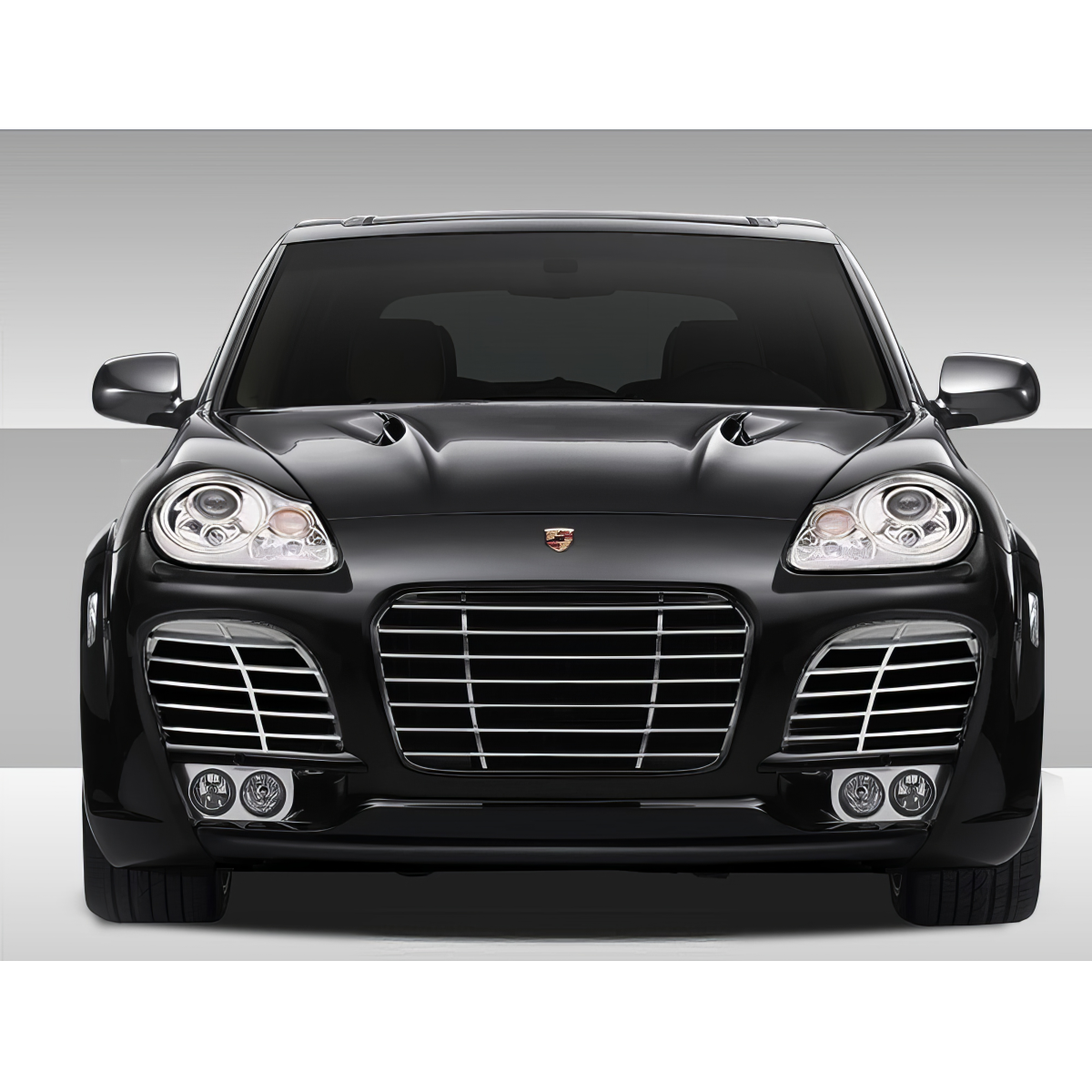 Modify your Porsche Cayenne 2003 with our Exterior/Complete Body Kits - Front view of the vehicle at eye level