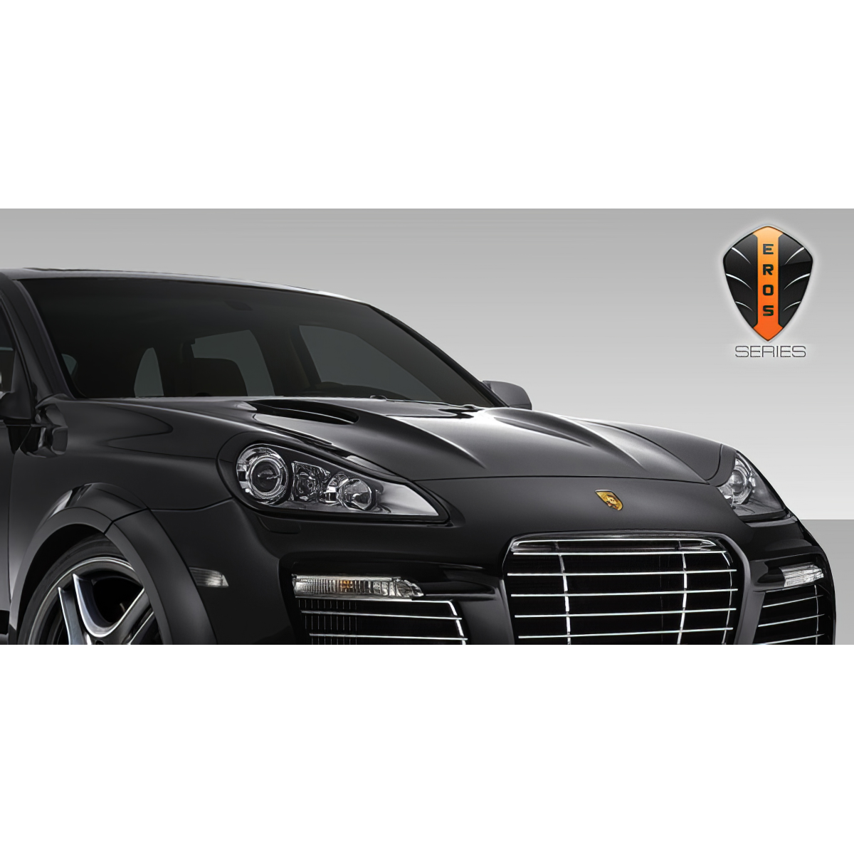 Modify your Porsche Cayenne 2003 with our Exterior/Hoods - Frontal angle view showcasing the hood design