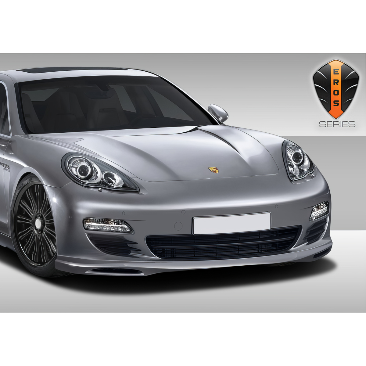 Modify your Porsche Panamera 2010 with our Exterior/Complete Body Kits - Frontal view of the car at eye level angle