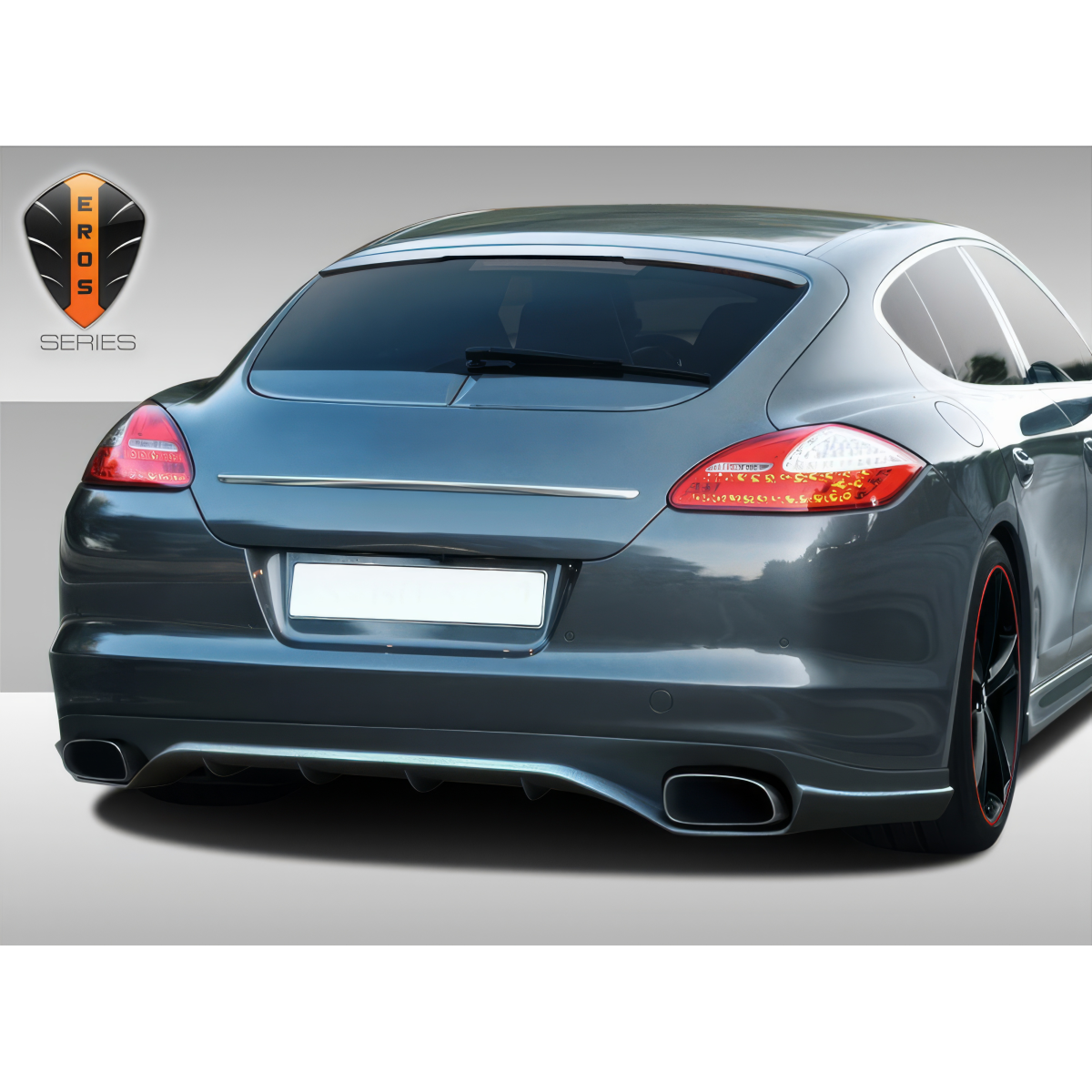 Modify your Porsche Panamera 2010 with our Exterior/Complete Body Kits - Rear angle capturing lower body of vehicle