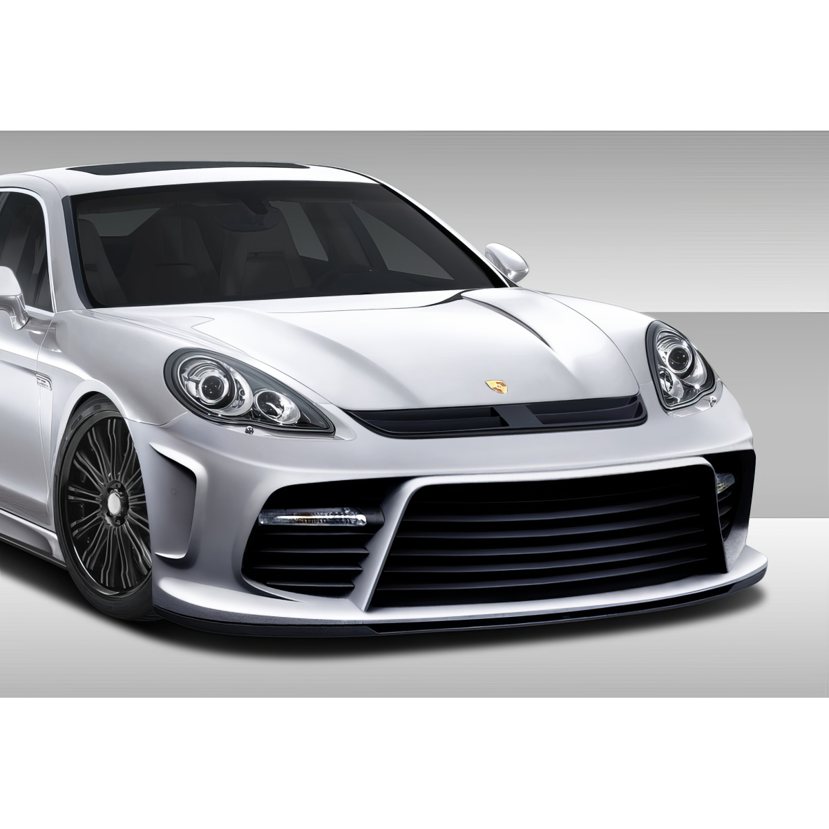 Modify your Porsche Panamera 2010 with our Exterior/Complete Body Kits - Frontal view of the car showing bumper details