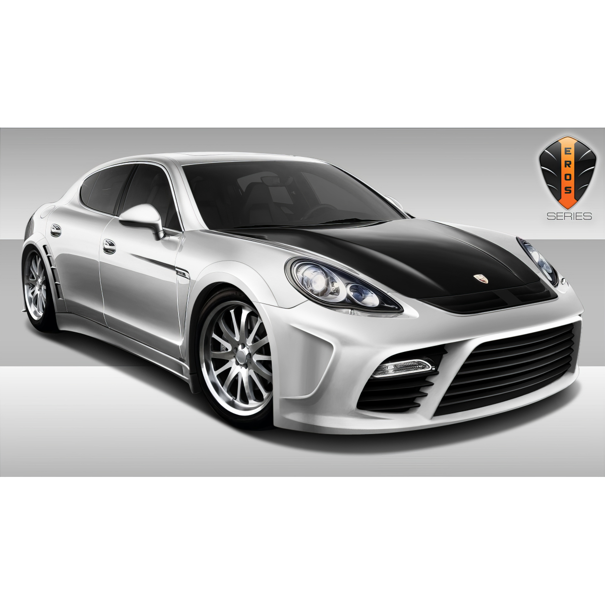 Modify your Porsche Panamera 2010 with our Exterior/Complete Body Kits - Angled view from the front and side of the car