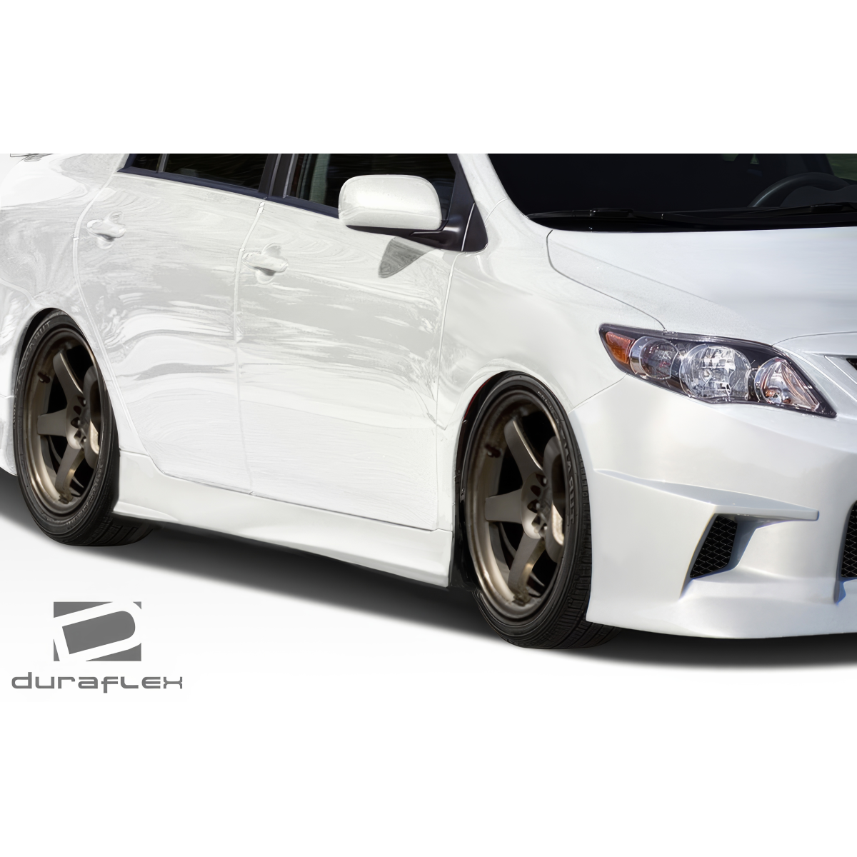 Modify your Toyota Corolla 2011 with our Exterior/Complete Body Kits - Side view of the vehicle with lowered stance