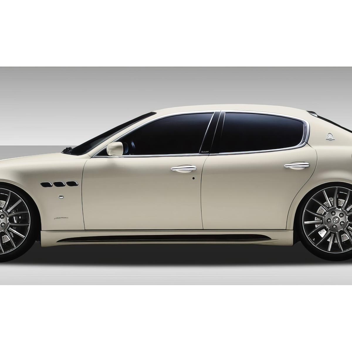 Modify your Maserati Quattroporte 2005 with our Exterior/Side Skirts - Side profile view of vehicle at a lateral angle