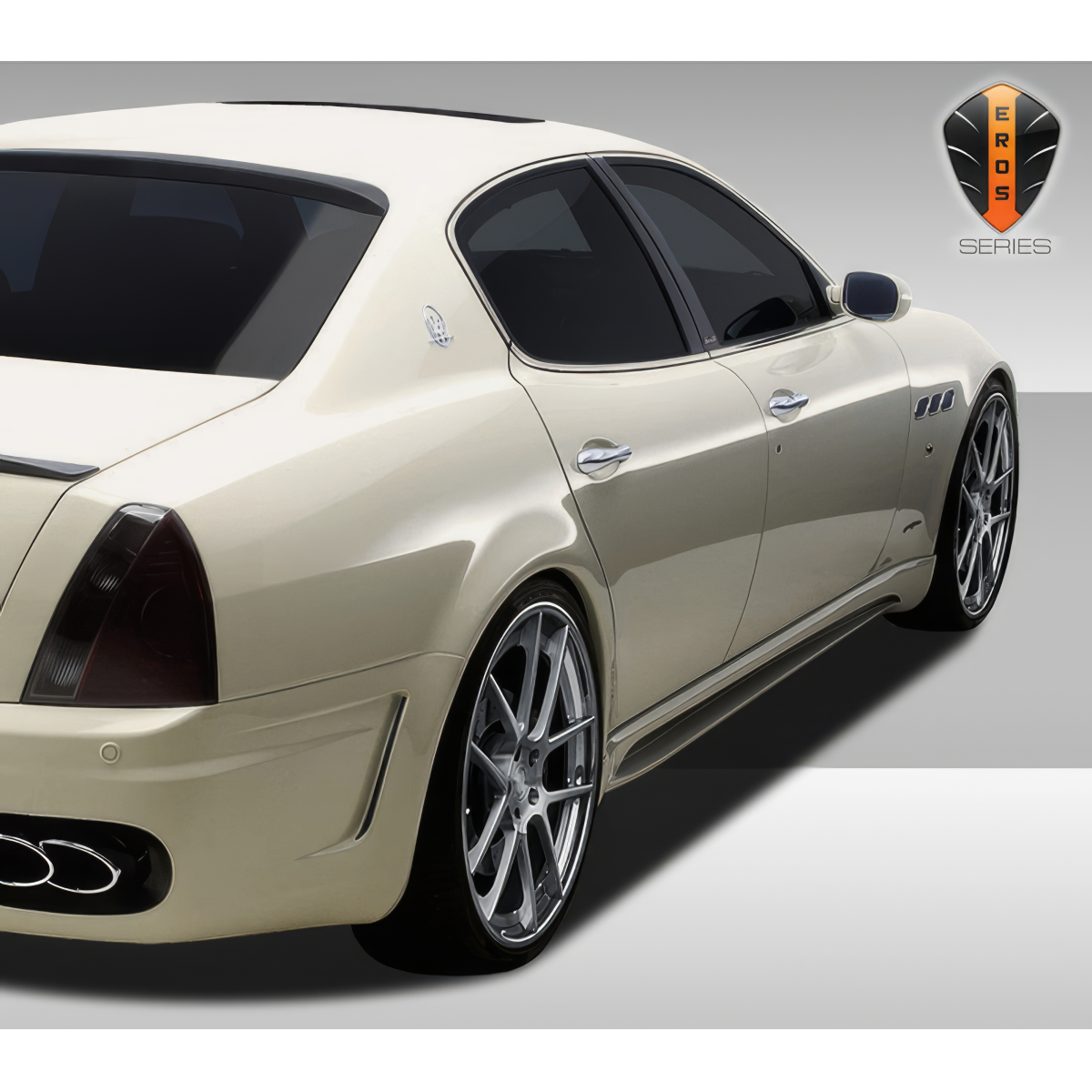 Modify your Maserati Quattroporte 2005 with our Exterior/Side Skirts - Viewed from the rear three quarter angle