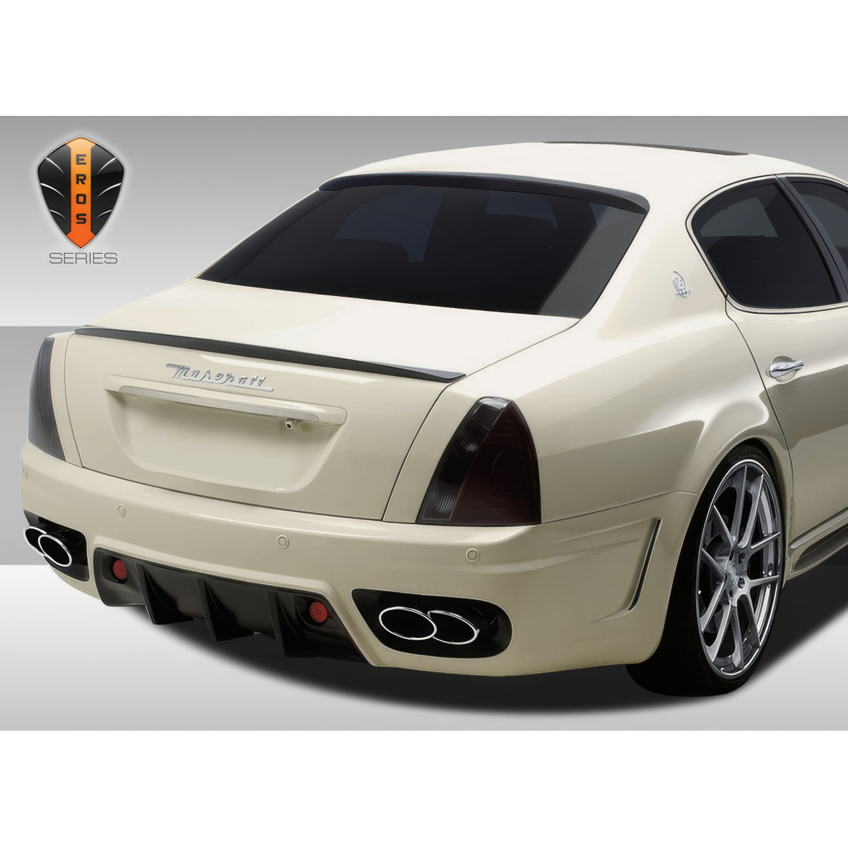 Modify your Maserati Quattroporte 2005 with our Exterior/Rear Bumpers or Lips - Angled view from the rear and slightly to the side