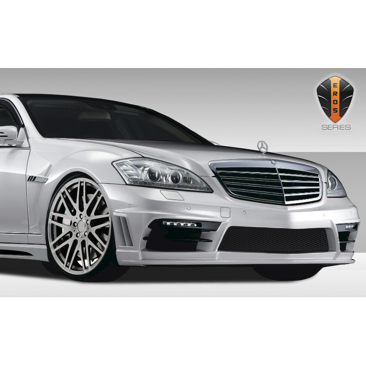 Modify your Mercedes-Benz S-Class 2010 with our Exterior/Front Bumpers or Lips - Front angle view of bumper part with sleek design