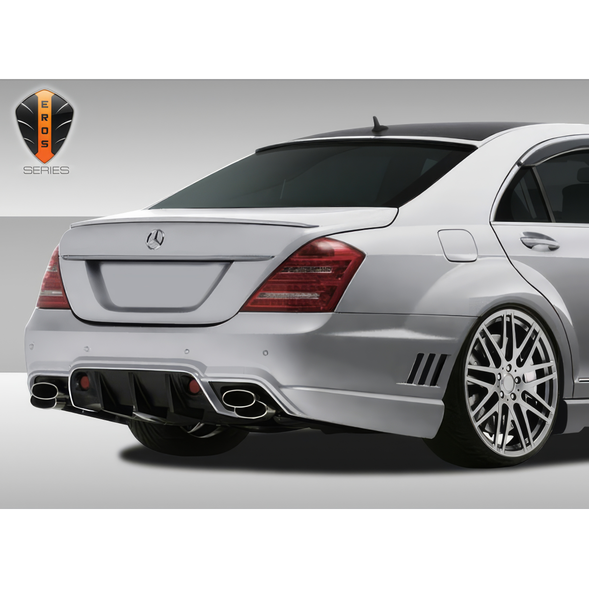 Modify your Mercedes-Benz S-Class 2010 with our Exterior/Rear Bumpers or Lips - Angle from rear side showing bumper design