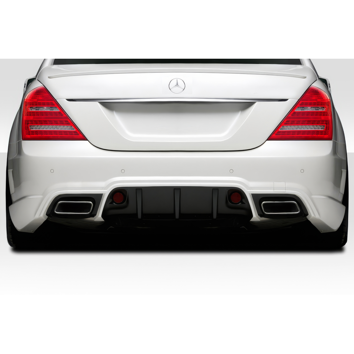 Modify your Mercedes-Benz S-Class 2010 with our Exterior/Rear Bumpers or Lips - Image is viewed from the rear at eye level