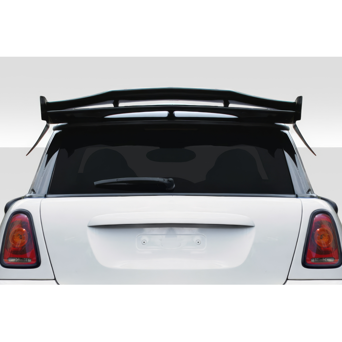 Modify your Mini Cooper 2007 with our Exterior/Wings - Rear view angle showing roof wing spoiler