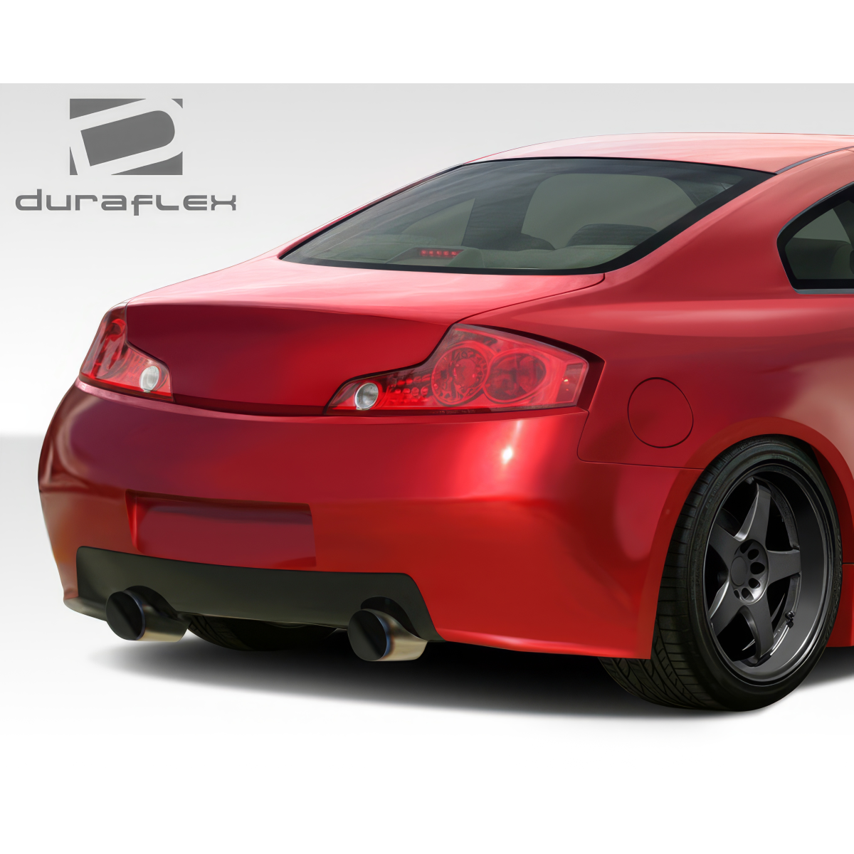 Modify your Infiniti G35 2003 with our Exterior/Complete Body Kits - Rear angle of a red Infiniti G35 coupe