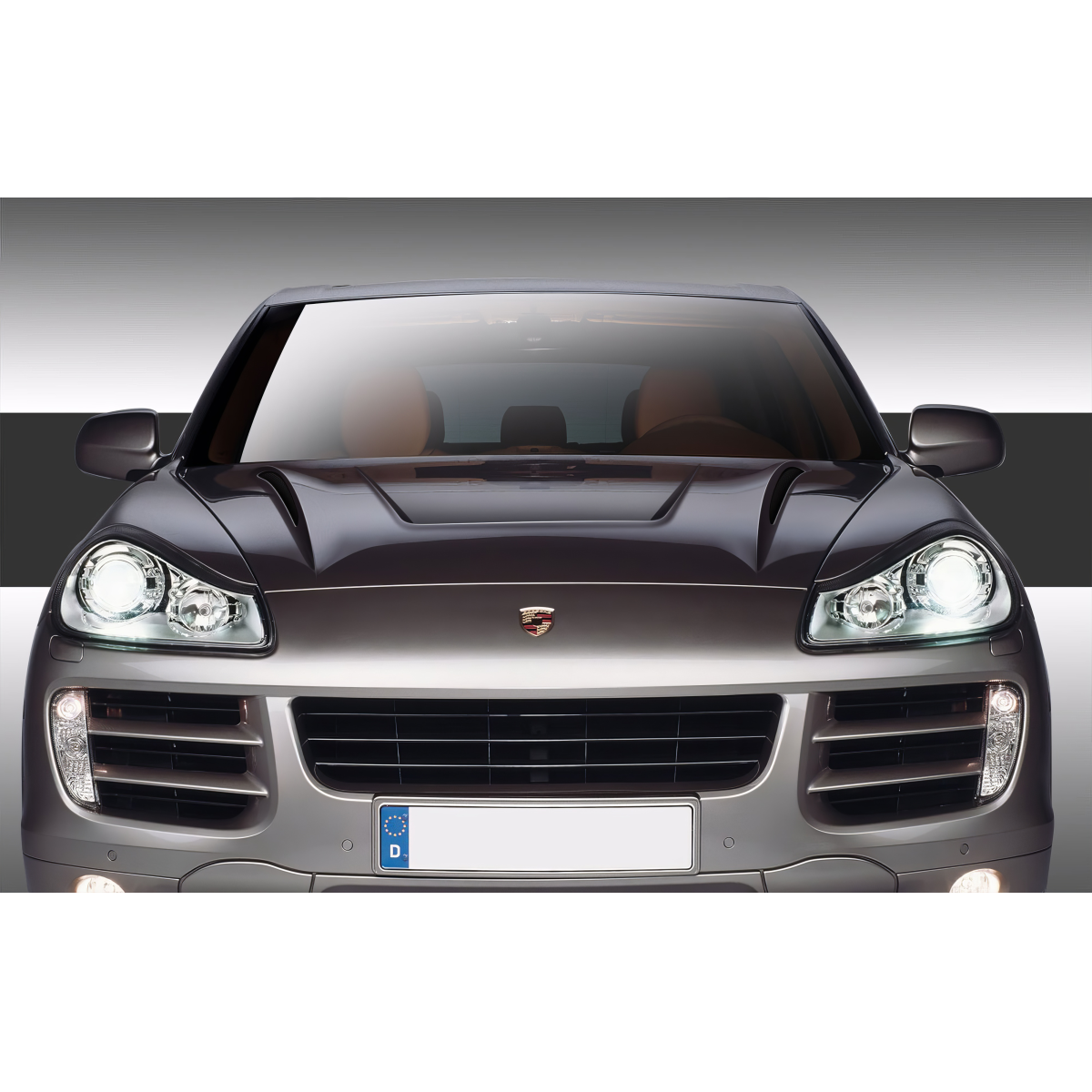 Modify your Porsche Cayenne 2003 with our Exterior/Hoods - Front view of the vehicle at eye level