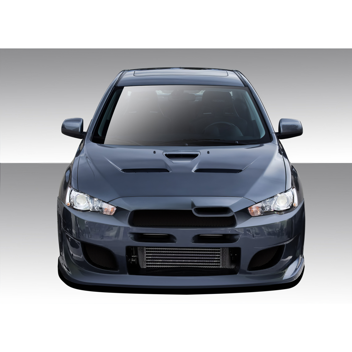 Modify your Mitsubishi Lancer 2008 with our Exterior/Complete Body Kits - Front view of a car at eye level