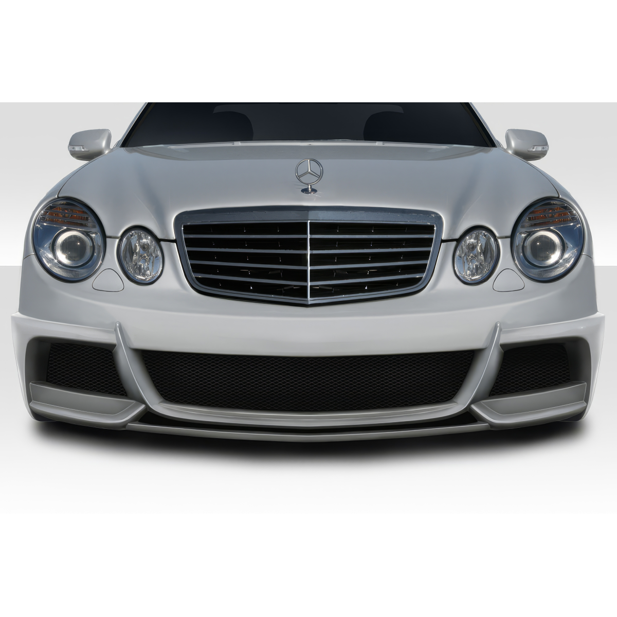 Modify your Mercedes-Benz E55 AMG 2007 with our Exterior/Front Bumpers or Lips - Front view at straight on angle