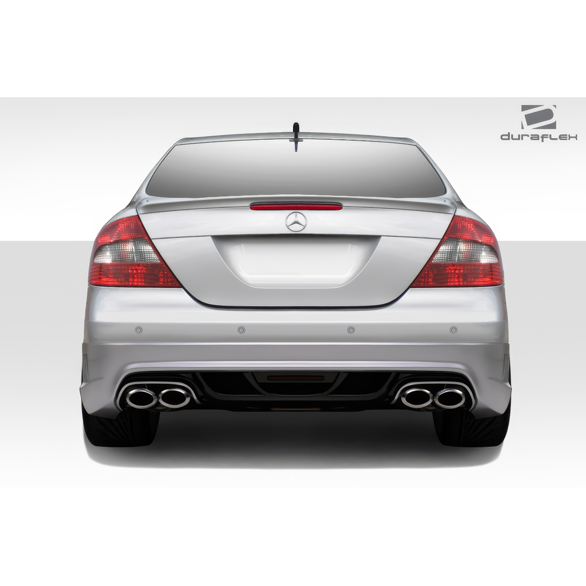 Modify your Mercedes-Benz CLK-Class 2003 with our Exterior/Rear Bumpers - Image shows rear view of the car with a straight angle