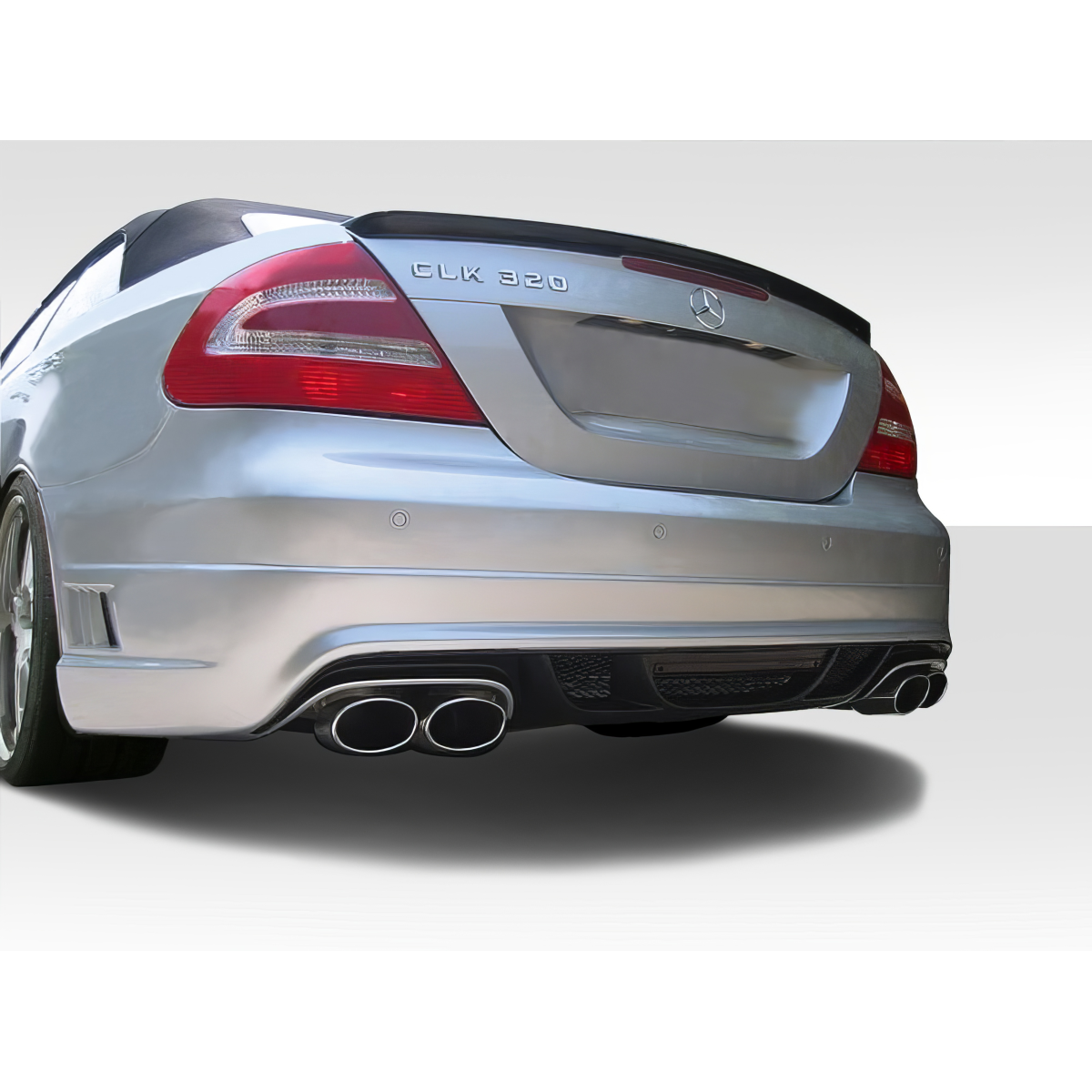 Modify your Mercedes-Benz CLK-Class 2003 with our Exterior/Rear Bumpers - Viewed from a low rear angle focusing on bumper