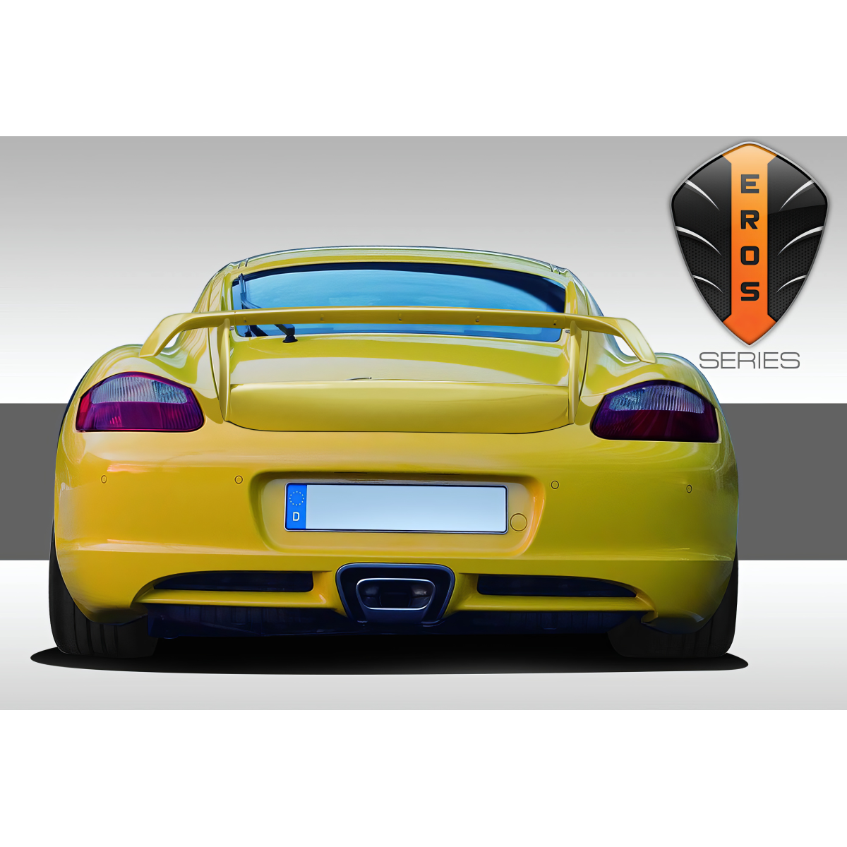 Modify your Porsche Cayman 2006 with our Exterior/Wings - Rear view of the car at a straight angle