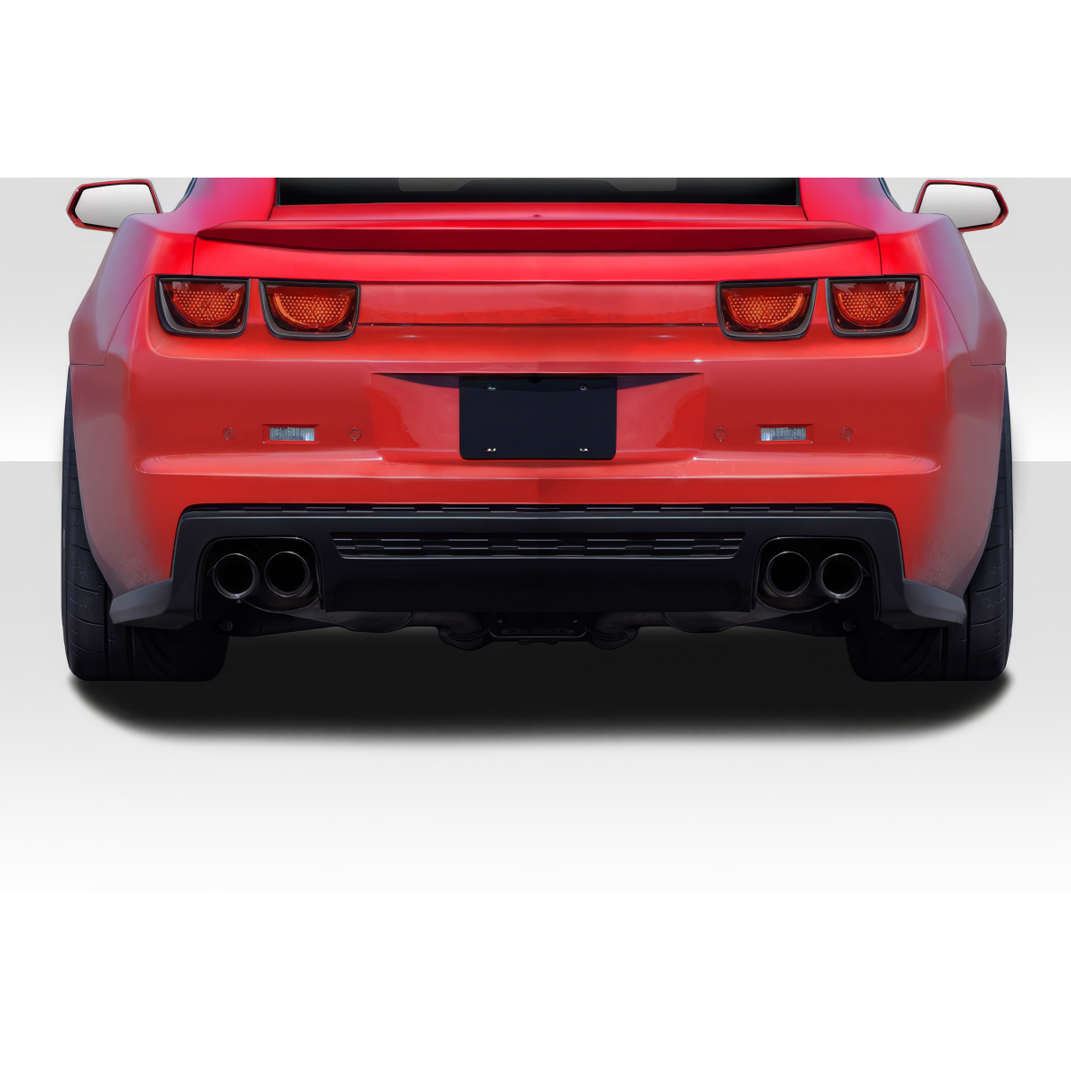 Modify your Chevrolet Camaro 2010 with our Exterior/Rear Bumpers or Lips - Rear view angle of a red Chevrolet Camaro