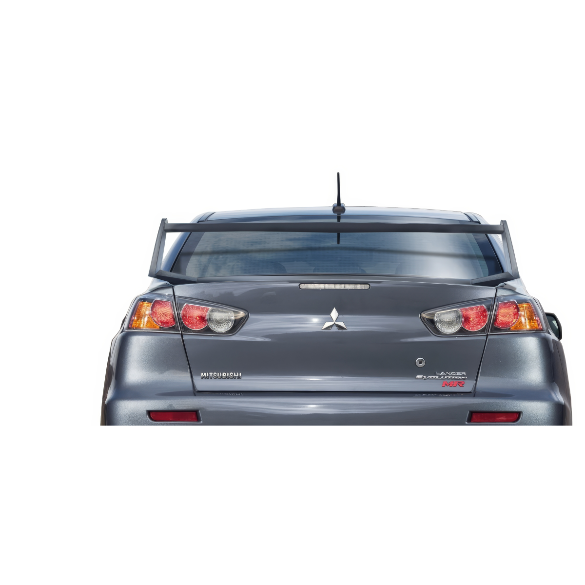 Modify your Mitsubishi Evolution 2008 with our Exterior/Wings - Rear angle view of the spoiler on the vehicle