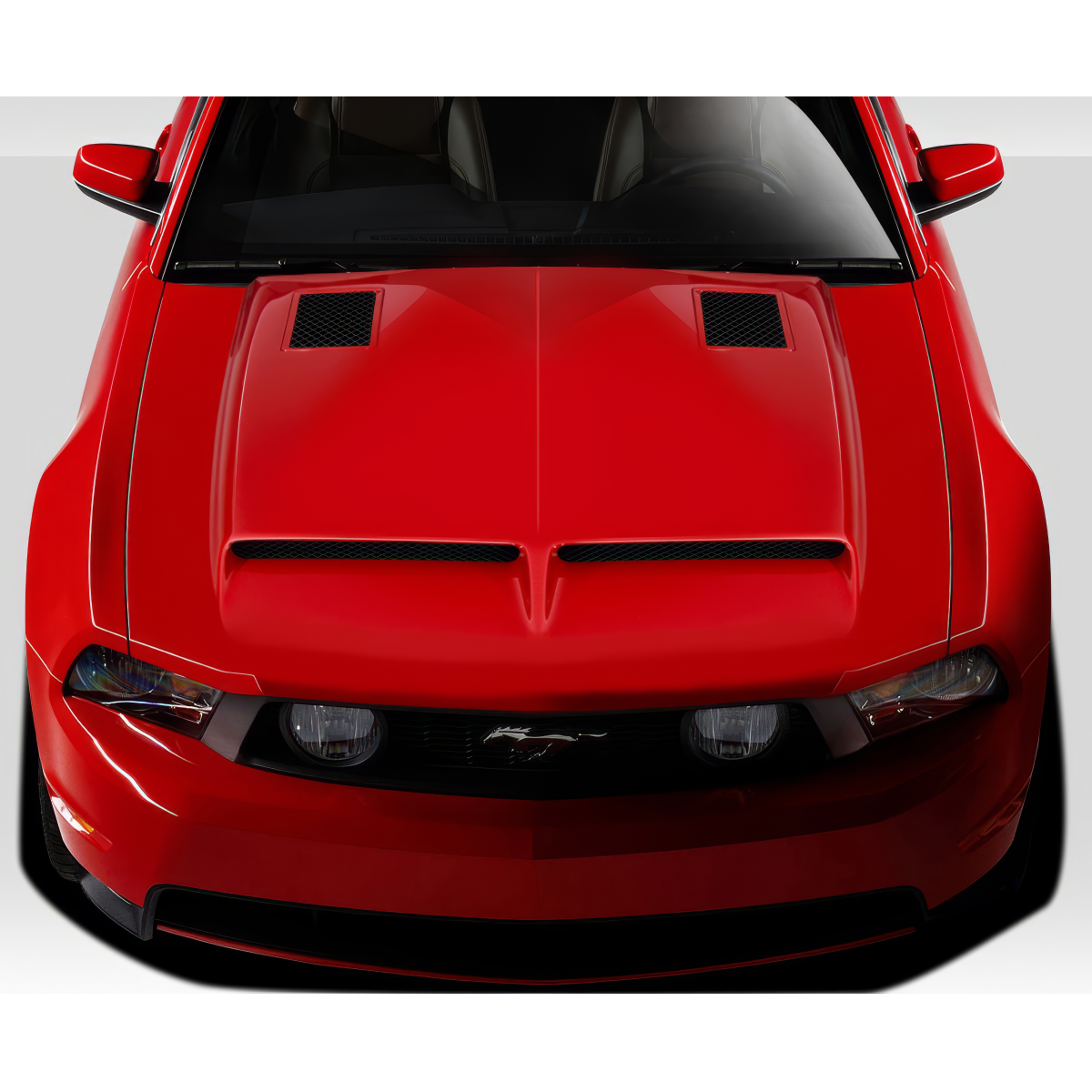 Modify your Ford Mustang 2010 with our Exterior/Hoods - Top down view of the hood at a slight angle