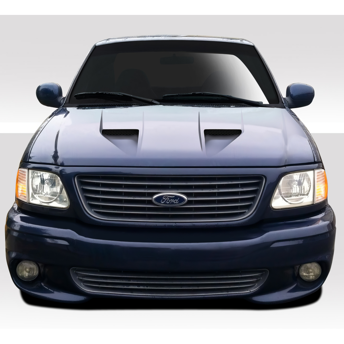 Modify your Ford F-150 1997 with our Exterior/Hoods - Front view of vehicle at a straight angle