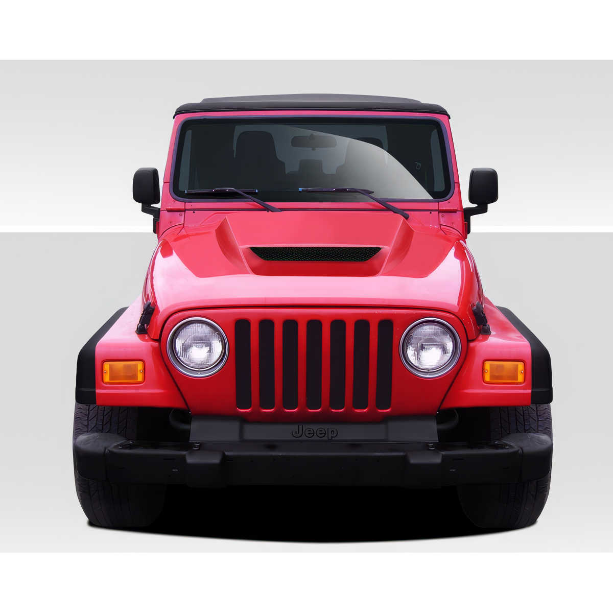 Modify your Jeep Wrangler 1997 with our Exterior/Fenders - Front view of a red Jeep Wrangler