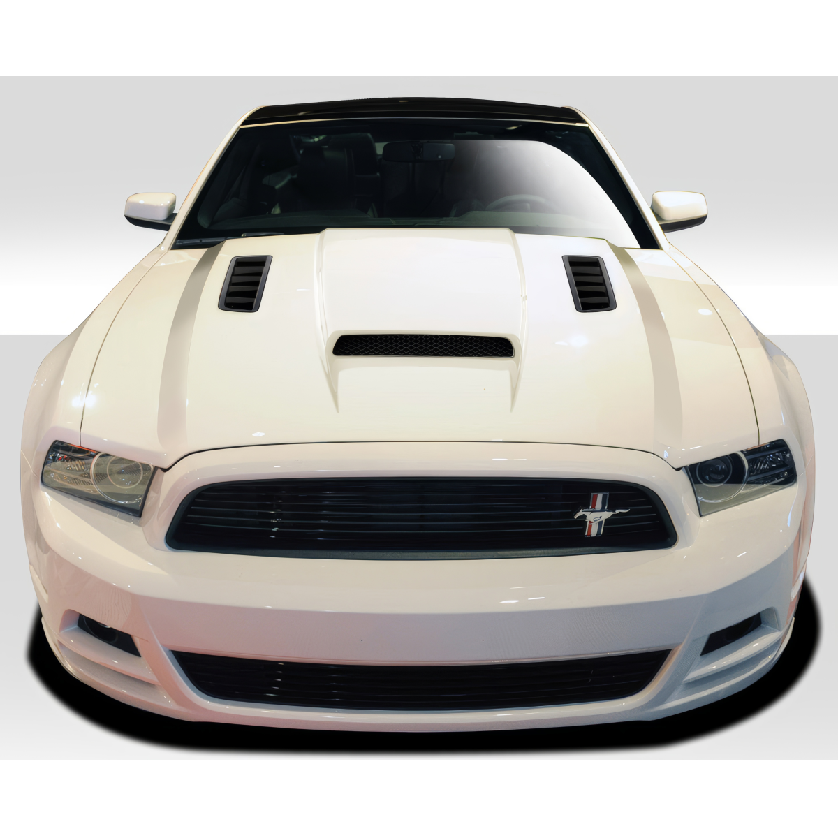 Modify your Ford Mustang 2013 with our Exterior/Hoods - Front angle view of the vehicle part