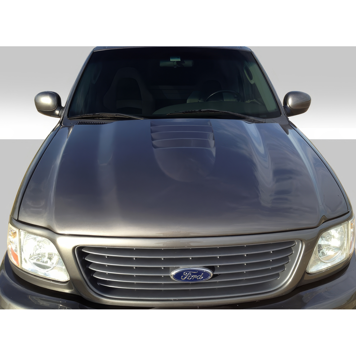 Modify your Ford F-150 1997 with our Exterior/Hoods - Front view of the vehicle at eye level