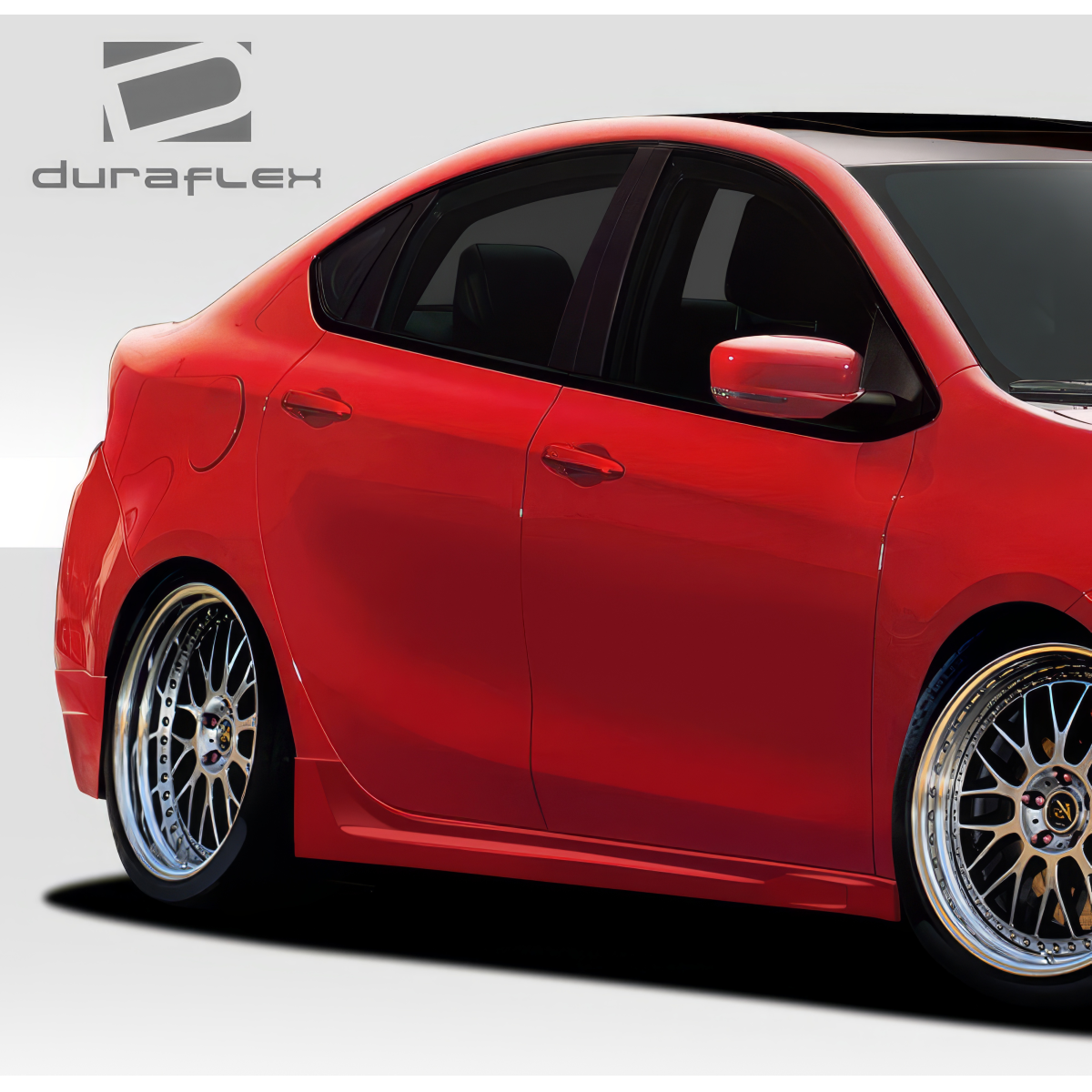 Modify your Dodge Dart 2013 with our Exterior/Side Skirts - Side angle showing rear of vehicle and skirt part