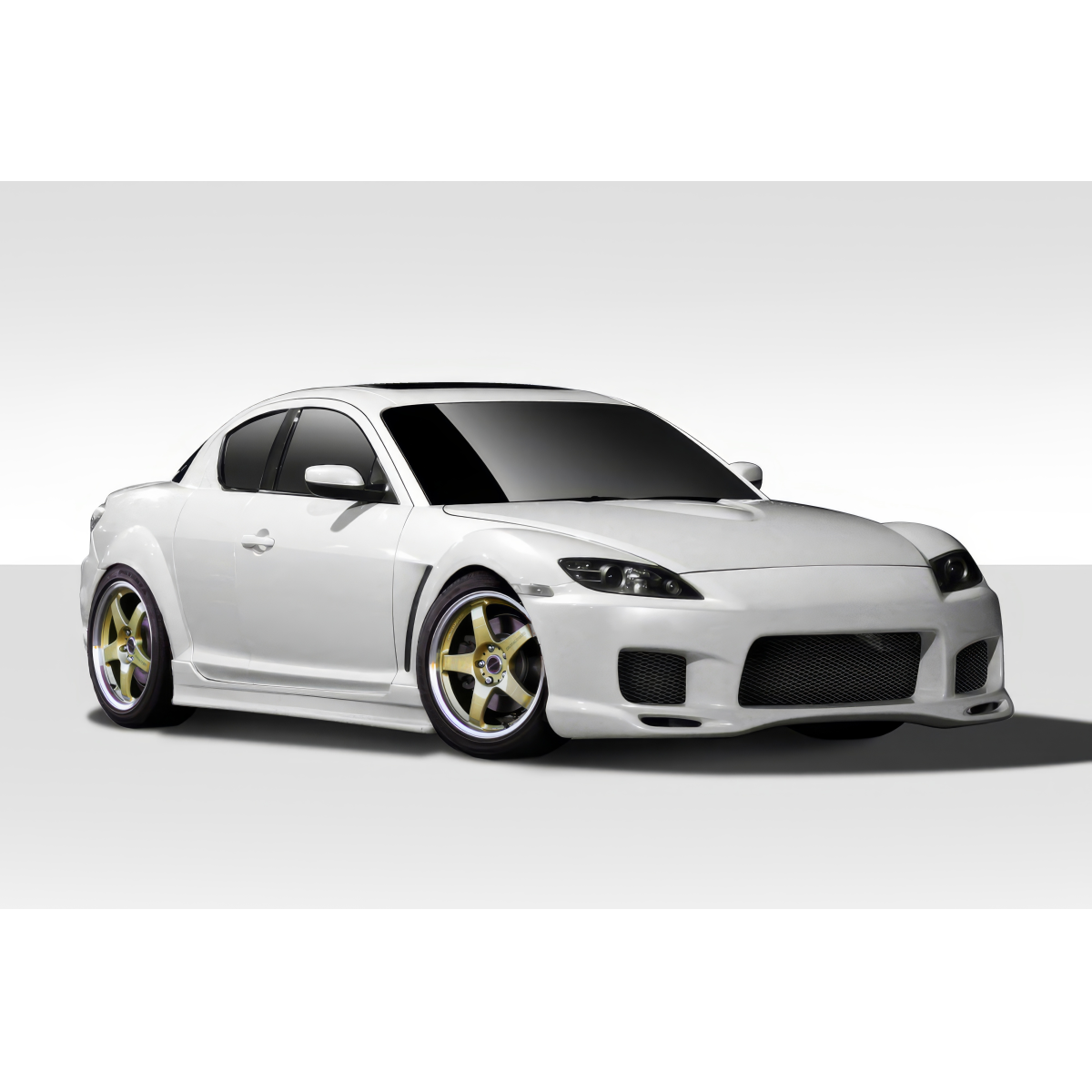 Modify your Mazda RX-8 2004 with our Exterior/Complete Body Kits - Three quarter front view of a white Mazda RX-8