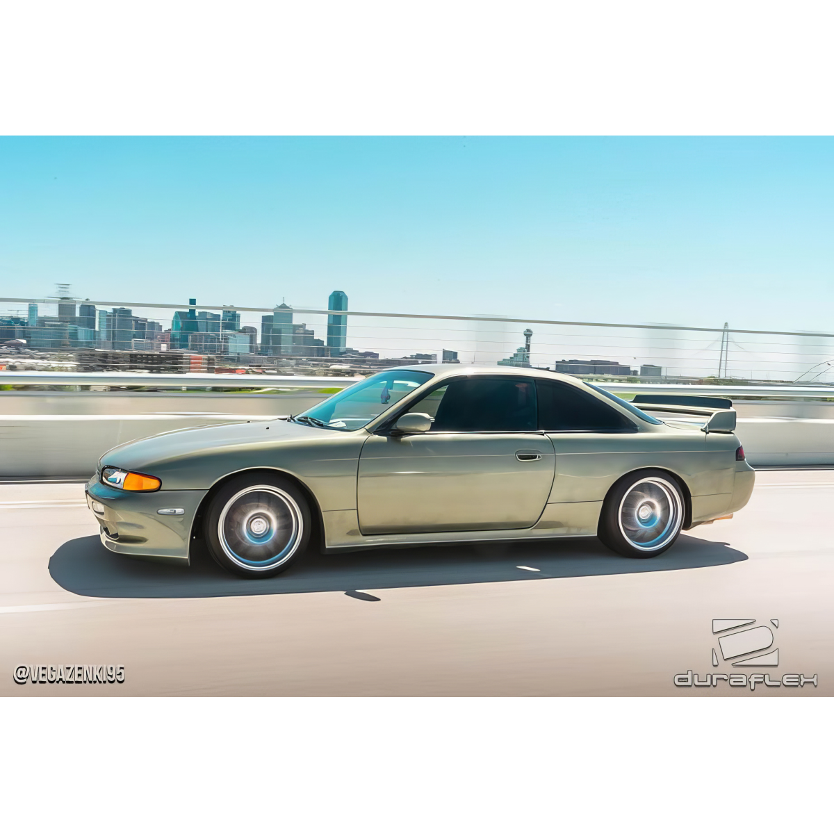 Modify your Nissan 240SX 1995 with our Exterior/Complete Body Kits - Side view angle of a Nissan 240SX moving fast