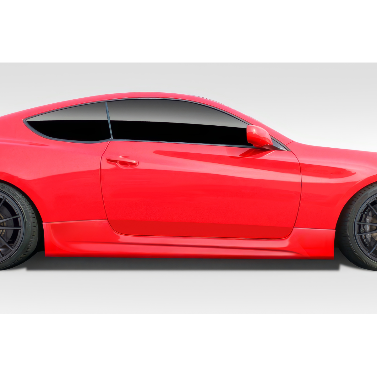 Modify your Genesis G70 2010 with our Exterior/Complete Body Kits - Side view angle of red vehicle showing skirt design