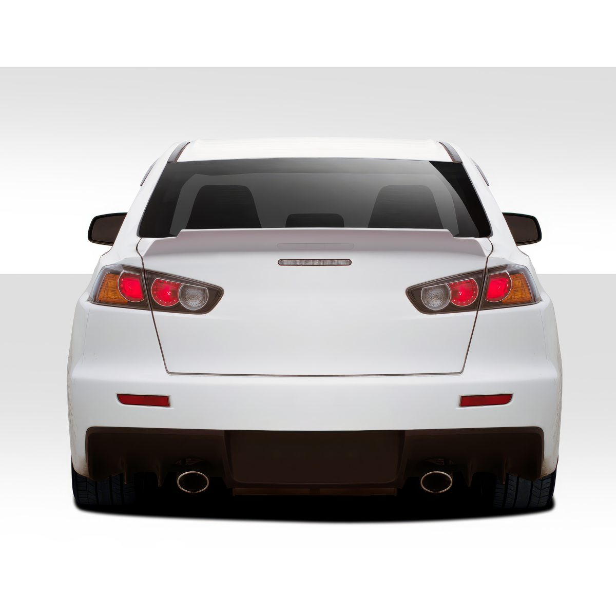 Modify your Mitsubishi Evolution 2008 with our Exterior/Trunks - Rear view of a car showing trunk area