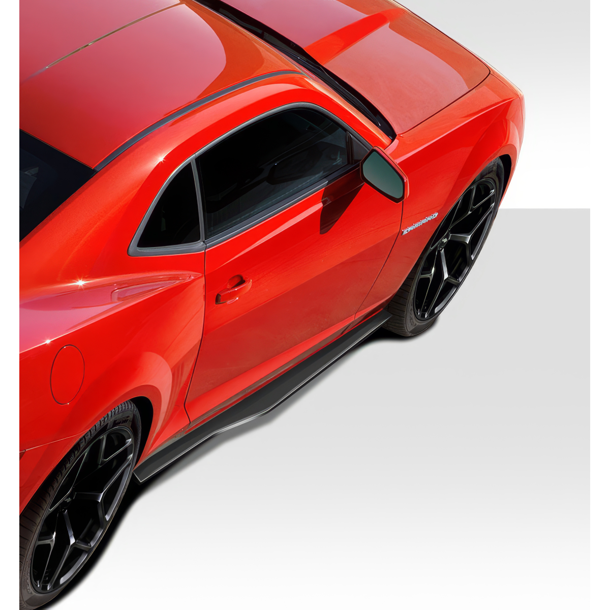 Modify your Chevrolet Camaro 2010 with our Exterior/Side Skirts - Top angle view of a red Chevrolet Camaro