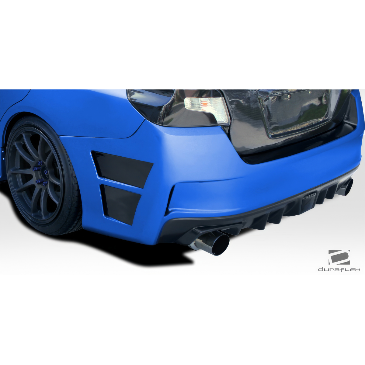 Modify your Subaru WRX 2015 with our Exterior/Rear Bumpers or Lips - Angle shows rear and side view of bumper part