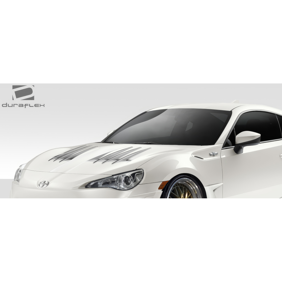 Modify your Subaru BRZ 2013 with our Exterior/Hoods - Front angle view of a white Subaru BRZ hood